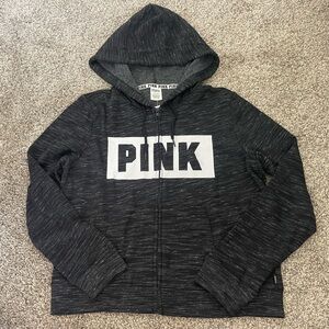 NWT Women’s Victoria’s Secret PINK Zip Up Hoodie Heather Black Size L